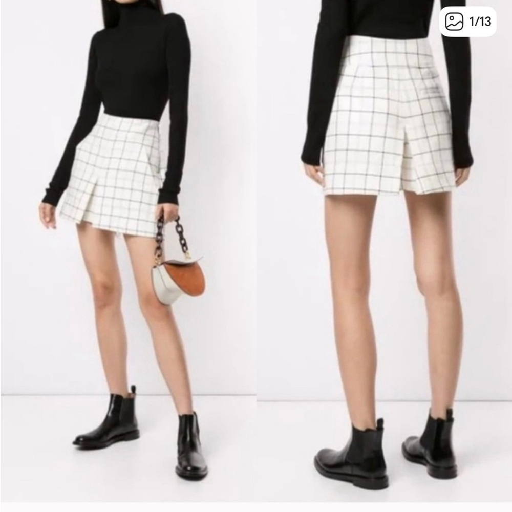 Tibi White Checkered Mini Skirt